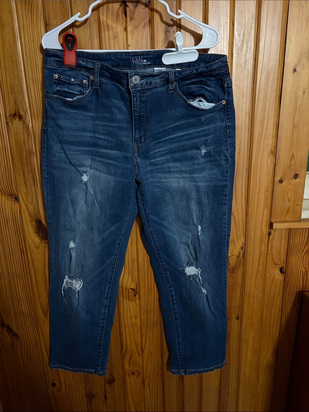 Time and Tru Dark Blue Distressed Cropped Jeans